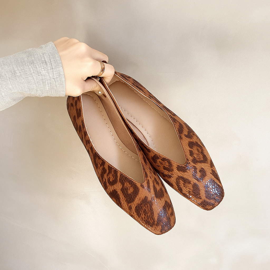 Leopard Vale Flache Lederschuhe