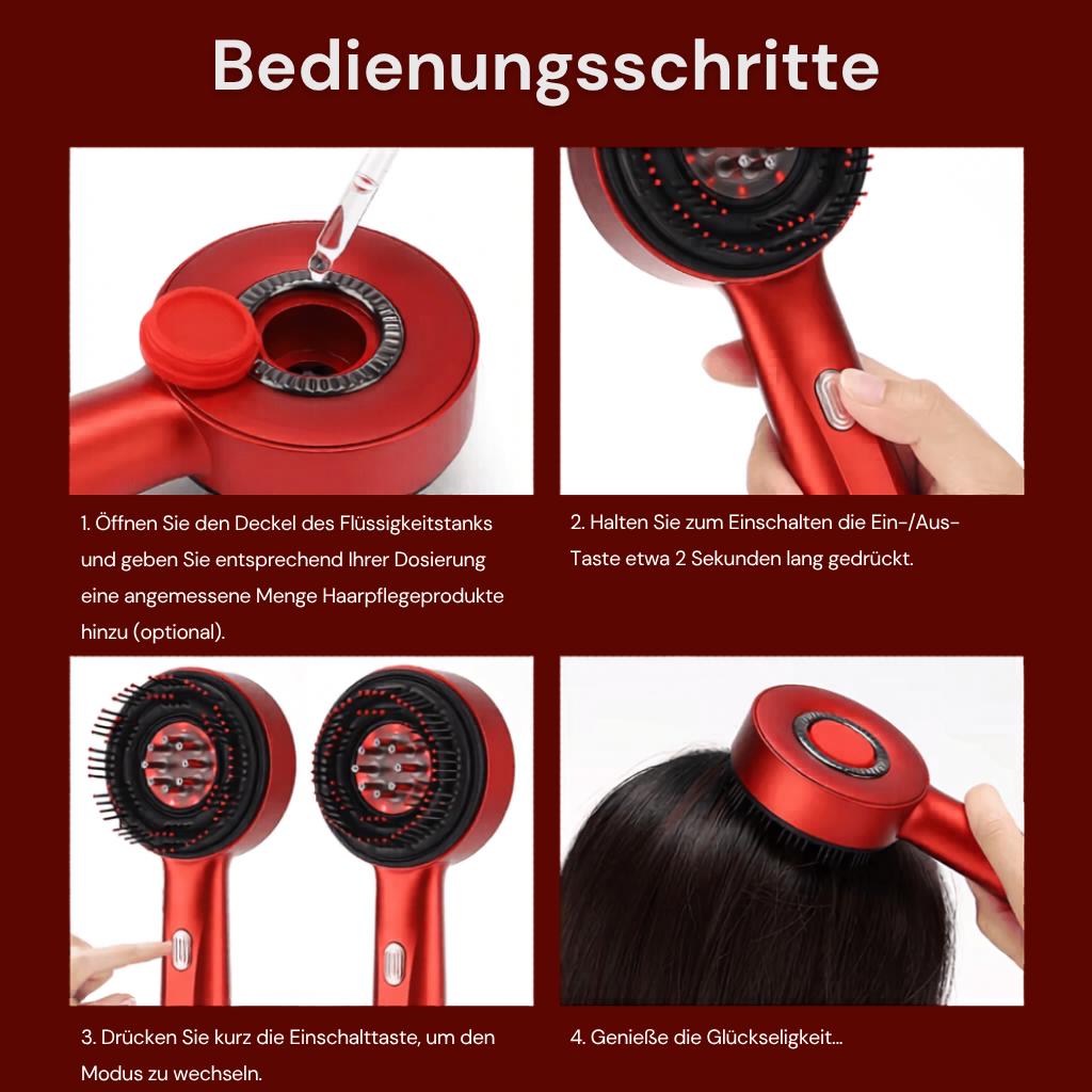 Solethic Hydrotherapie-Kopfhautmassagebürste mit rotem Licht und 3 Intensitätsstufen