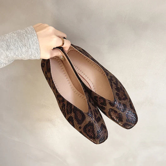 Leopard Vale Flache Lederschuhe